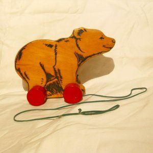 VTG Steiff Bear Beech Wood Pull Toy '69-74 Germany euc